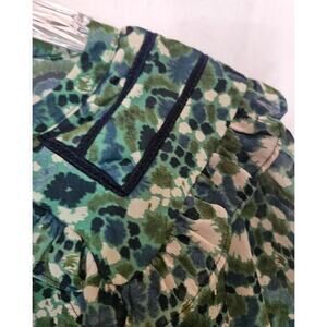 Jungle Tropical Sheer Summer Button-Up Blouse Med See U Soon Peter Pan Collar
